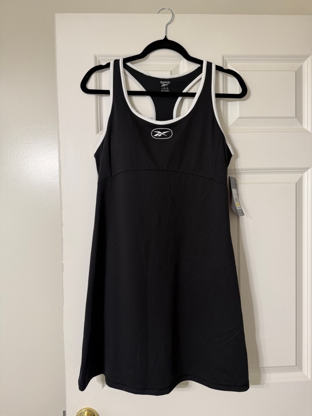 Reebok Black Dress with White Trim Athletic Razorback Tank Dress Size L Slim NWT